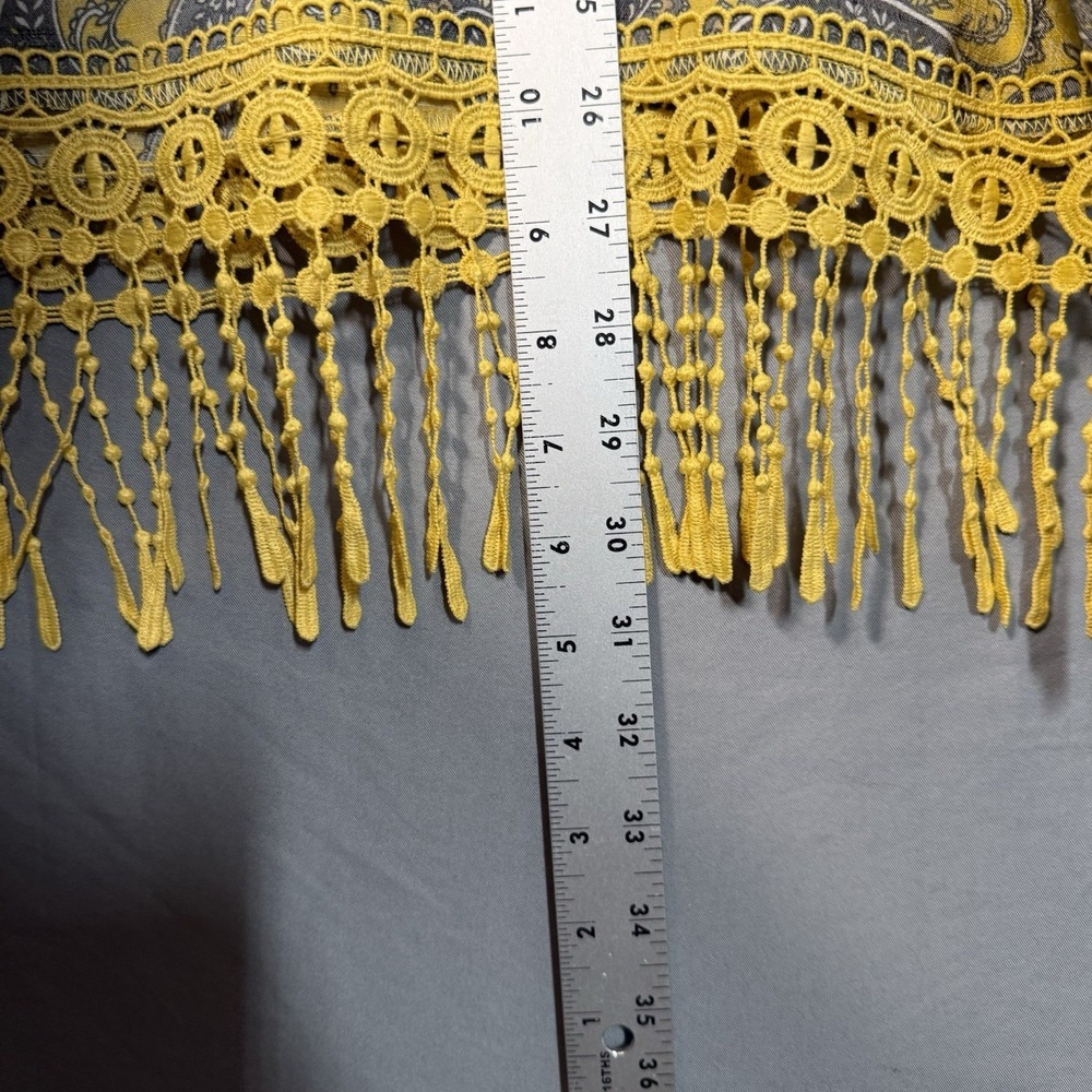 Boho Paisley Top Turmeric Gold Fringe Hem Peasant Blouse Plus Size Festival 3x - Picture 11 of 13